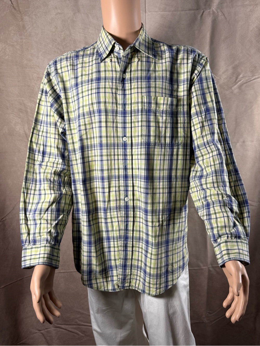 L.L. Bean Yellow and Blue Plaid Button-Down Shirt